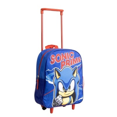 Mala de viagem azul com personagem Sonic e texto SONIC PRIME