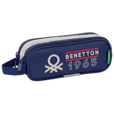 Estojo escolar azul escuro com zíper e logotipo Benetton