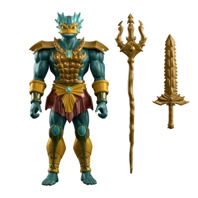 Figura de ação de personagem com armadura e armas douradas