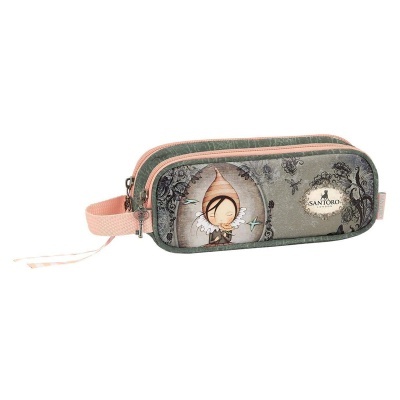 Estojo verde e rosa com ilustração e texto Santoro London