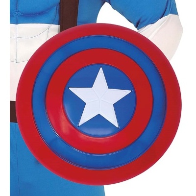 Escudo redondo vermelho, azul e branco com uma estrela