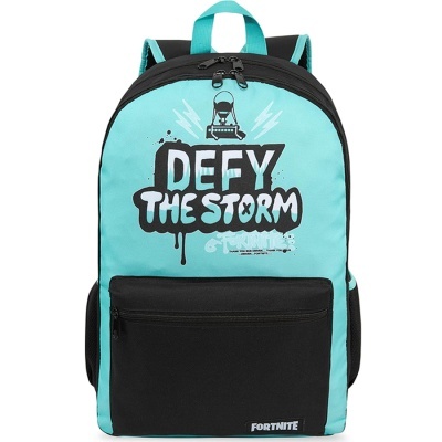 Mochila azul e preta com estampa Fortnite DEFY THE STORM