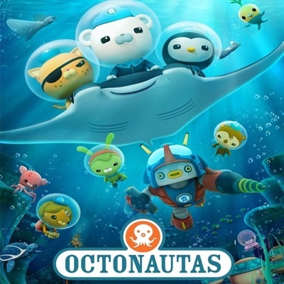 Personagens animados submarinos coloridos do Octonautas com texto OCTONAUTAS
