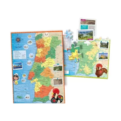 Puzzles de mapas de Portugal coloridos com ilustrações e imagens de pontos turísticos