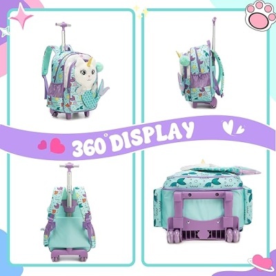 Mochila com rodas e design de unicórnio colorido