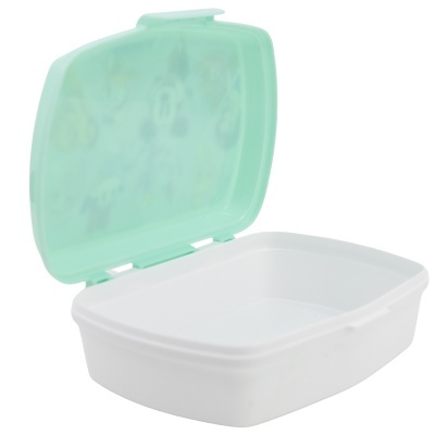 Caixa plástica branca com tampa verde translúcida aberta