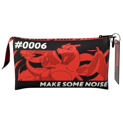 Estojo preto e vermelho com dragão, número #0006 e texto MAKE SOME NOISE