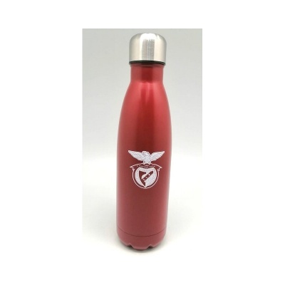 Garrafa térmica vermelha com tampa metálica e logótipo do Benfica