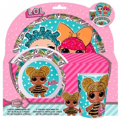 Conjunto de loiça infantil LOL Surprise com pratos e copo colorido