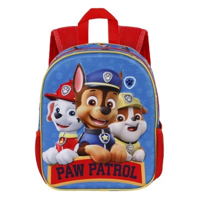 Mochila infantil azul com personagens da PAW PATROL e detalhes vermelhos