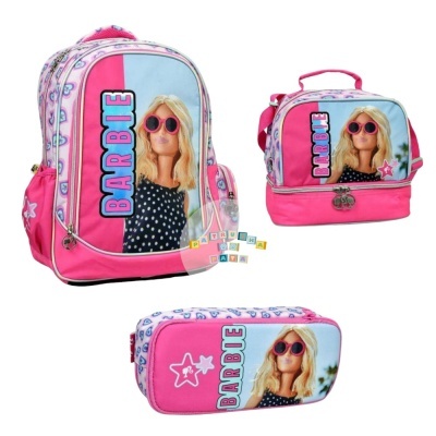Conjunto Barbie mochila, bolsa térmica e estojo cor de rosa e azul