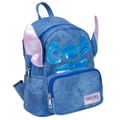 Mochila azul com detalhe azul metálico e orelhas rosa perolizadas OHANA