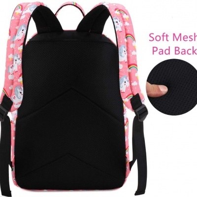 Mochila infantil rosa com alças acolchoadas e costas em malha preta