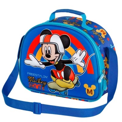 Mala azul infantil com imagem de Mickey Mouse de skate