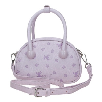 Mala de mão lilás clara com estampado e alça ajustável