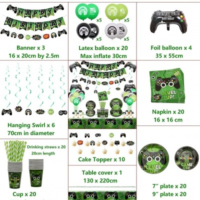 Conjunto de decoração para festa com tema videojogos em preto e verde