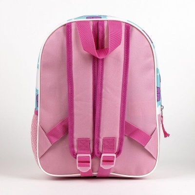 Mochila infantil rosa com alças acolchoadas vista de trás