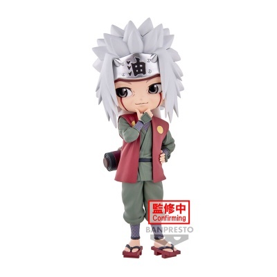 Boneco colecionável do personagem Jiraiya de Naruto com cabelo branco e roupa verde e vermelha