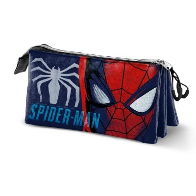 Estojo escolar azul com estampa do Homem-Aranha e texto Spider-Man