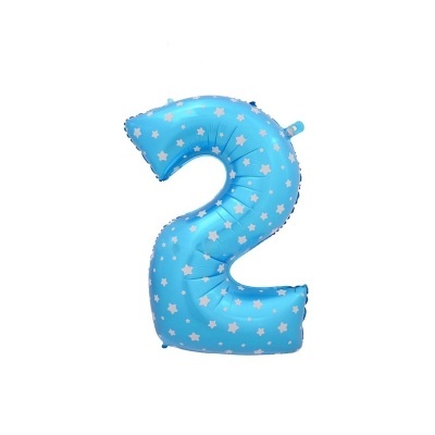 Balão azul em forma do número 2 com estrelas brancas