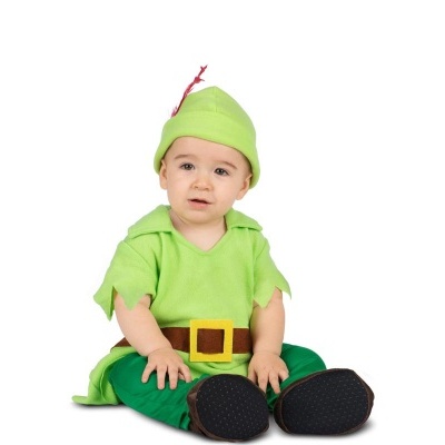 Bebé fantasiado de duende verde sentado