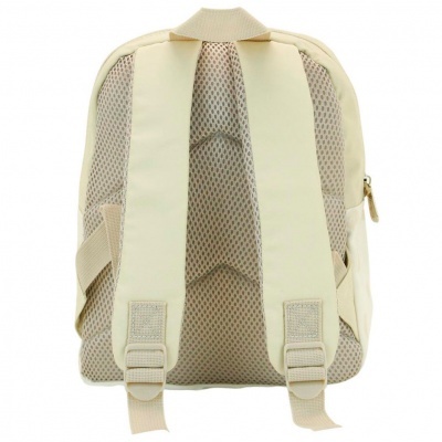 Mochila bege com alças acolchoadas e parte traseira em malha