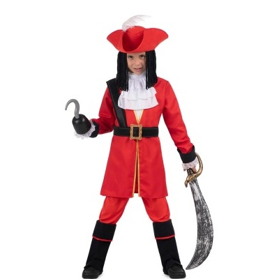 Fato de pirata vermelho e preto para criança com chapéu e acessórios
