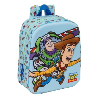 Mochila infantil azul claro com personagens Woody e Buzz Lightyear do Toy Story