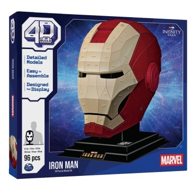 Caixa de conjunto de construção 4D Build com modelo do capacete Iron Man vermelho e dourado