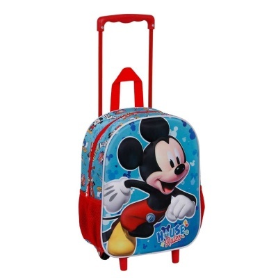 mala de carrinho infantil com estampa de Mickey Mouse azul e detalhes vermelhos