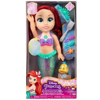 Boneca Ariel Disney Princess com cauda verde e acessórios em caixa