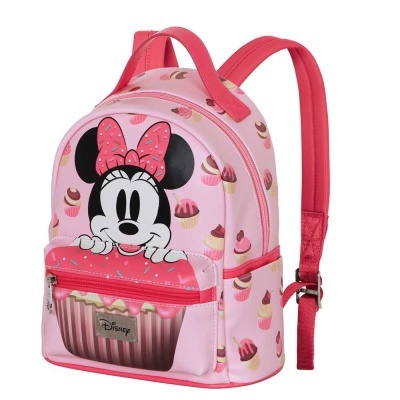 Mochila infantil rosa com Minnie Mouse e cupcakes