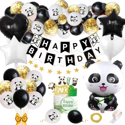Conjunto de decoração de festa panda com balões e faixa HAPPY BIRTHDAY
