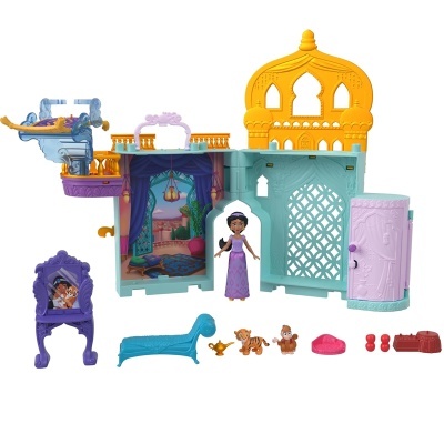 Brinquedo castelo palácio com personagens e acessórios coloridos