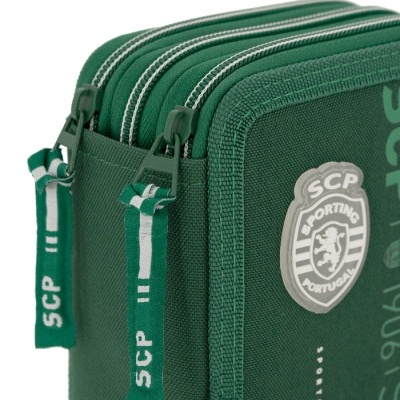 Estojo verde com logótipo do Sporting Clube de Portugal e fechos SCP