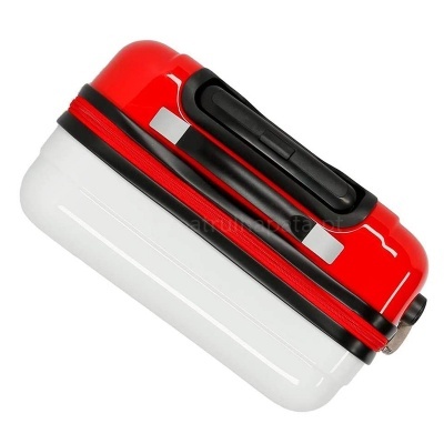 Mala de viagem pequena rígida vermelha e branca com fecho TSA