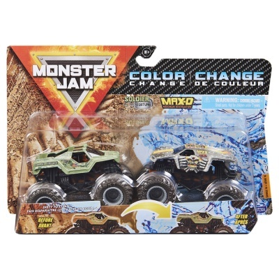 Conjunto de carrinhos Monster Jam Color Change com dois modelos em embalagem colorida
