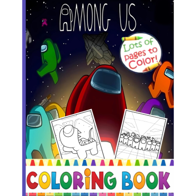 Livro de colorir Among Us com personagens coloridos e páginas para colorir