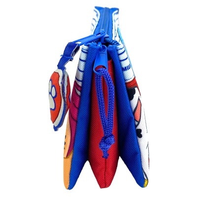 Bolsa pequena colorida com zíperes e três compartimentos