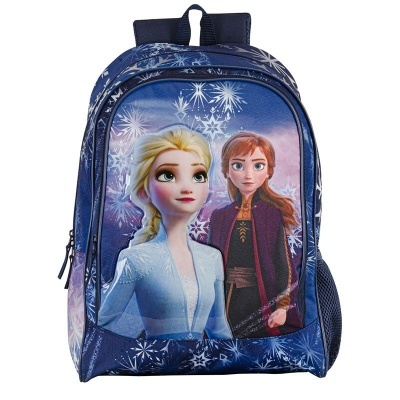Mochila azul com personagens Elsa e Anna de Frozen