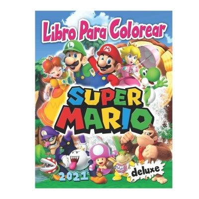 Capa do livro para colorir Super Mario deluxe 2021 com personagens coloridos