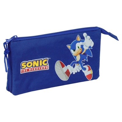 Estojo azul com personagem Sonic e texto SONIC THE HEDGEHOG