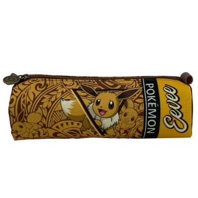 Estojo Pokémon Eevee amarelo e castanho com fecho de correr