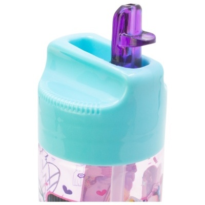 Frasco plástico com tampa azul e bico roxo doses