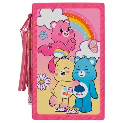 Carteira rosa com desenho de Care Bears e arco-íris