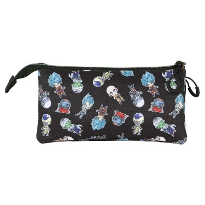 Estojo escolar preto com personagens de desenho animado coloridos