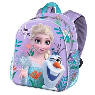 Mochila infantil lilás com personagens Elsa e Olaf do Frozen
