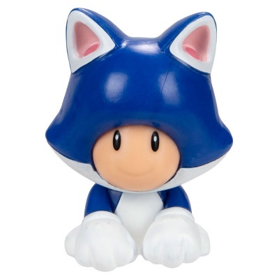 Figura decorativa de personagem com cabeça e orelhas de gato azul e branco