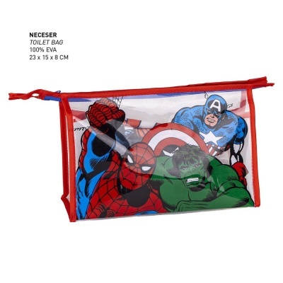 Neceser transparente vermelho com personagens Marvel imprimidos