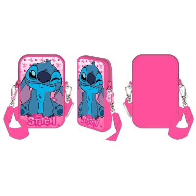 Bolsa rosa com personagem Stitch e alça ajustável